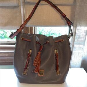 Gray Leather Bucket Bag